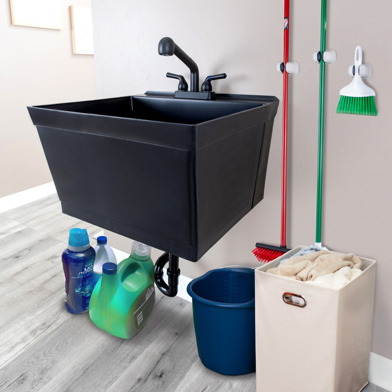 23'' L x 24'' W Wall Laundry Sink with Faucet, Black, Matte Black