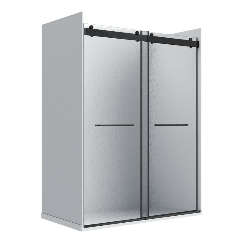 Molly 60" W X 32" D X 76" H Frameless Shower Door Rectangular Shower Kit In Chrome With Rain Drop Glass Finish, Black