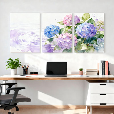 Aquarelle, hortensia, art mural sur toile, reproduction de nature abstraite (ensemble de 3)