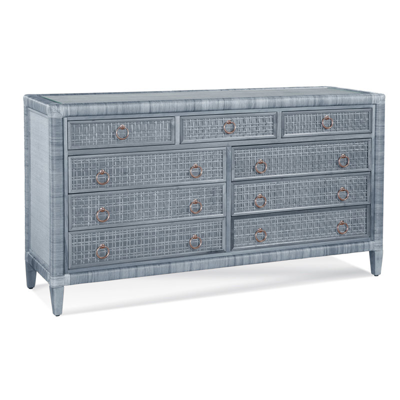 Naples 9 Drawer 64'' W Dresser, Sea Glass, Brass, Yes