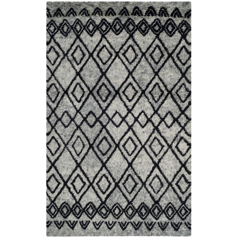 Tapis gris en laine et en coton touffeté à la main Aderhold, Rectangle 5 pi x 8 pi