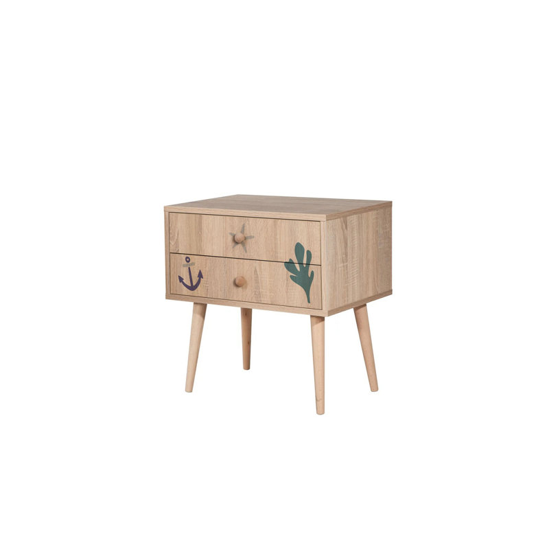 Modern Nightstand with Wooden Legs, 23.6 x 24.0 x 15.8 inches | 100% Melamine Coated Particle Board, UV Digital Printing | Wall-Mountable, Multiple Shelves for Extra Storage, Stylish & Functional Design