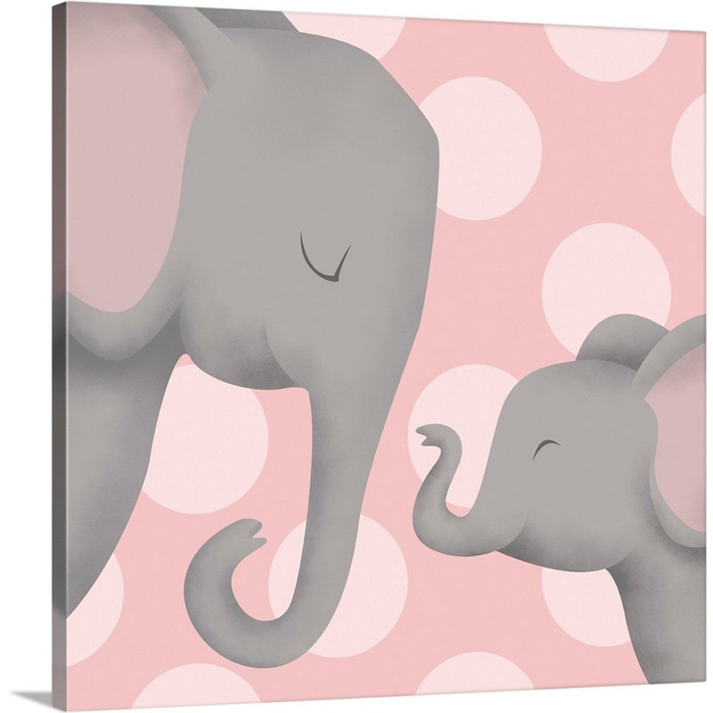 «Elephant Mommy and Baby on Pink», impression, H 20 po x l 20 po x P 1,25 po, Toile