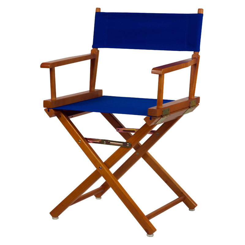 Chaise de réalisateur pliante 18 po, Bleu royal, Chêne miel