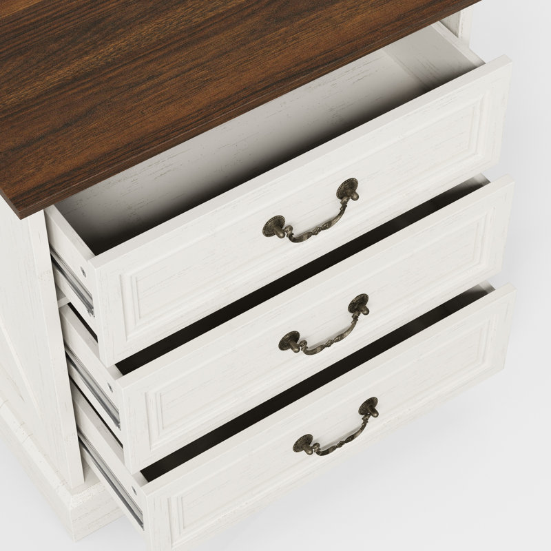 3 Drawer Nightstand 2 Set, Brown/White
