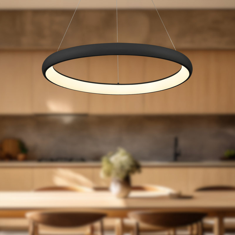 Cortana Sleek Black Aluminum 32'' LED Drum Pendant Light