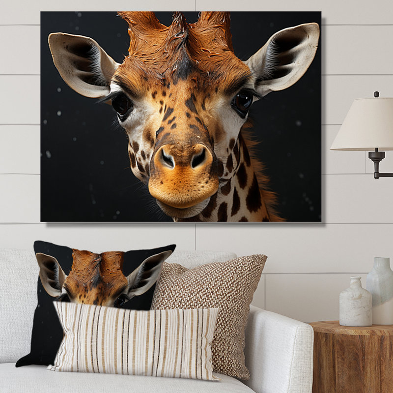 Portrait de girafe noir et blanc II - impression, H 12 po x l 20 po, Toile tendue