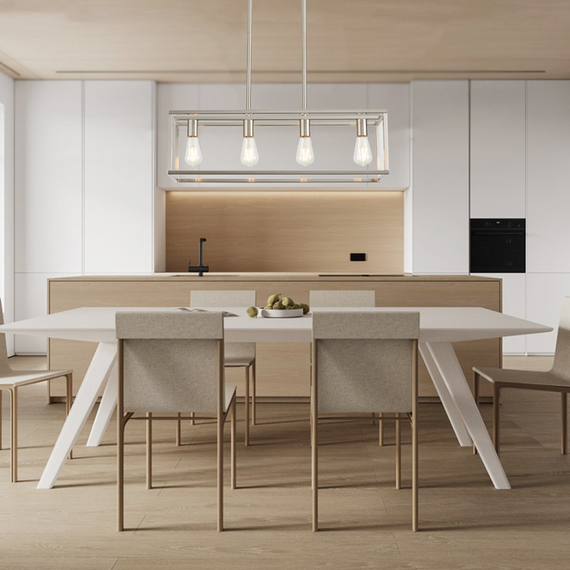 Bigyan 4 Light Kitchen Island Linear Pendant Lights, Brushed Nickel