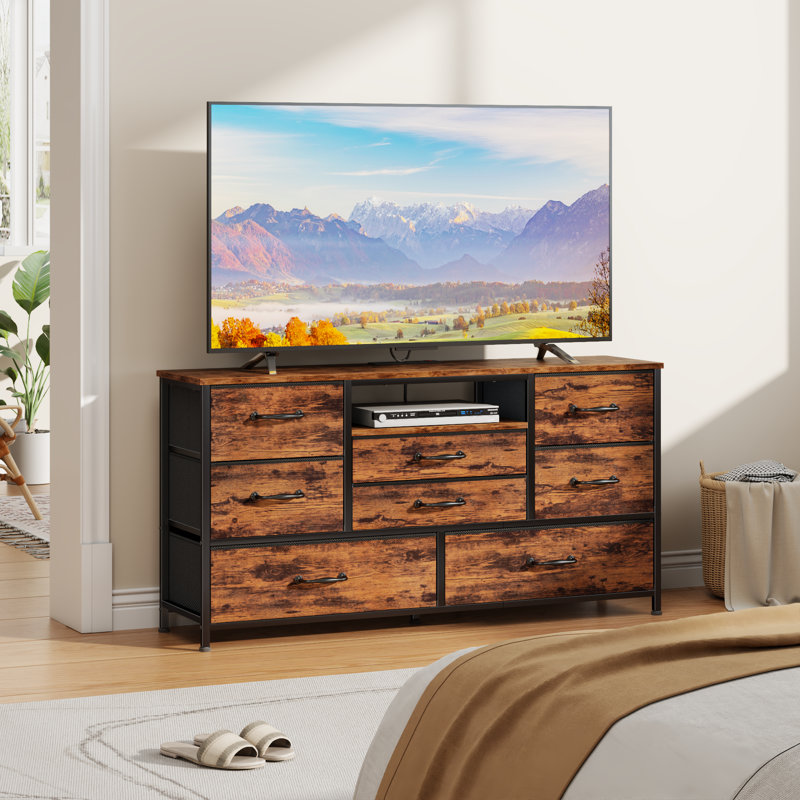 8-Drawer Fabric Dresser with Wood Top, Storage Chest, Rustic Brown
