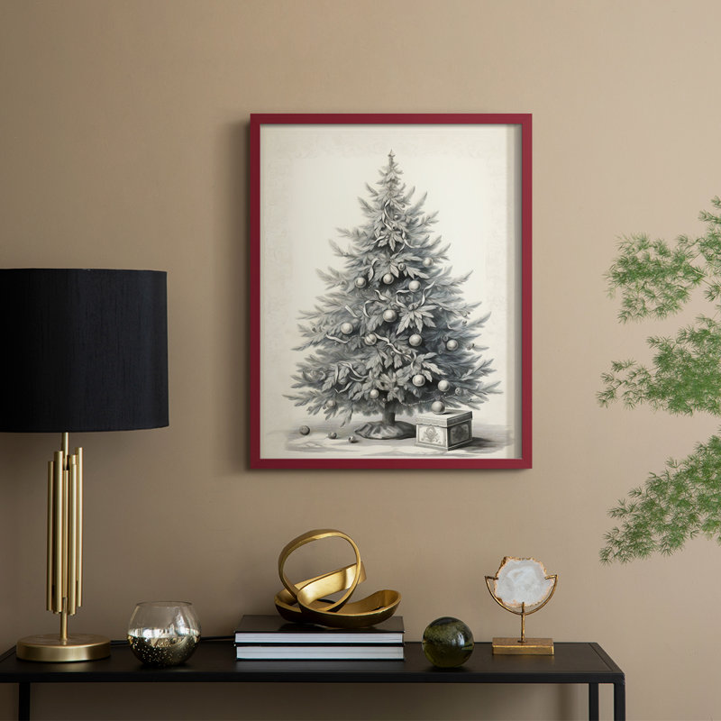 «Christmas Holiday Art CDLxxxix», reproduction d'art encadrée - bois massif, H 30 po x l 24 po, Rouge