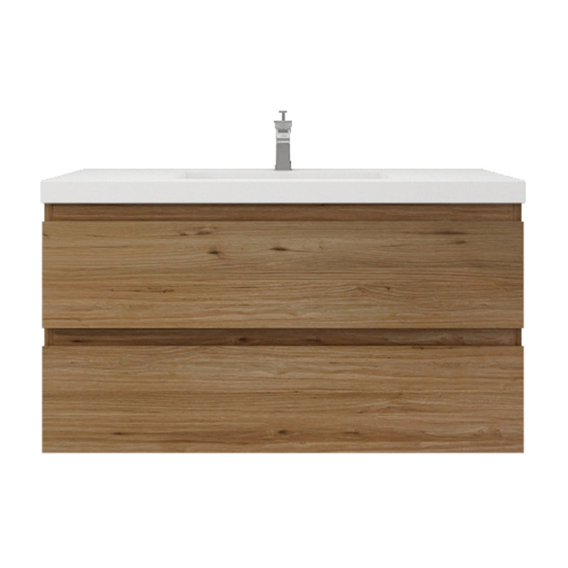 Mableton Single Bathroom Vanity with Wood, Acrylic Top, Natural Oak