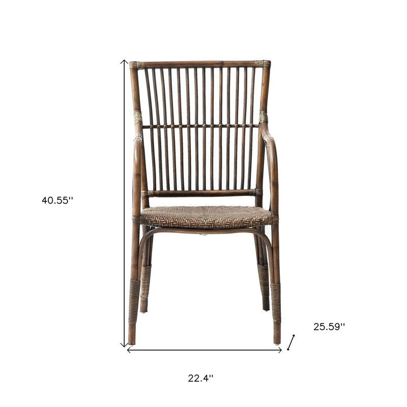 Ensemble de deux fauteuils de salle à manger en rotin naturel avec dossier à lattes