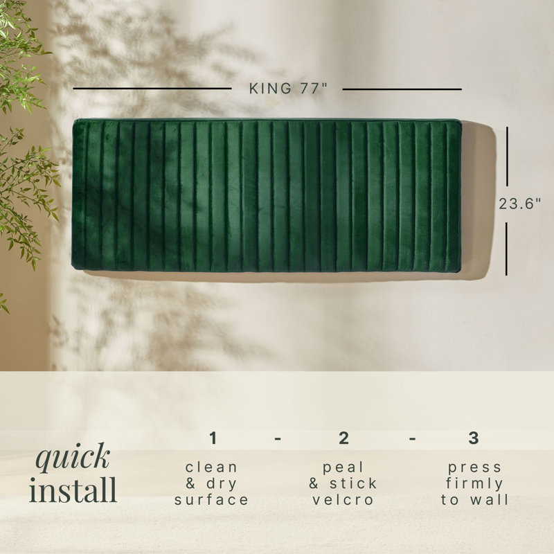 Nestl Chastelyne Velvet Upholstered Easy Assemble Wall Mounted Headboard, King, Green