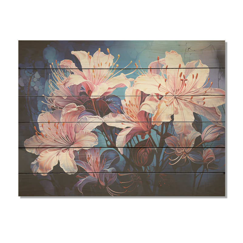 Hibiscus roses enchantés - Art sur bois de pin naturel, H 24 po x l 32 po