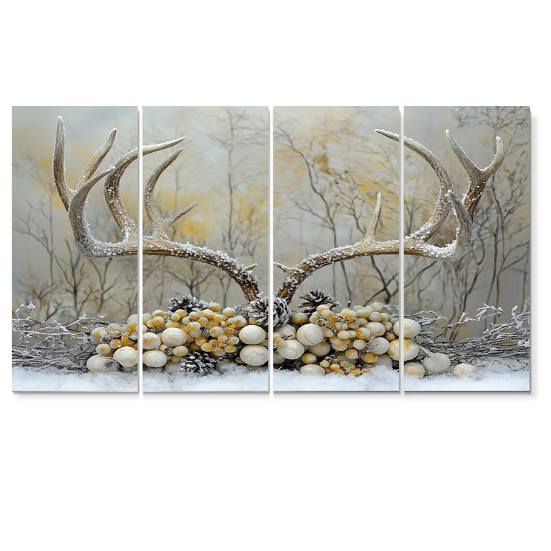 Cerf doré givré en décoration de Noël I - Ensemble de décorations murales père Noël père Noël, H 28 po x l 48 po
