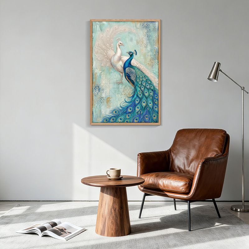 Ensemble de 1 tableau sur toile à motif de paon, 48"H x 36"W, Natural