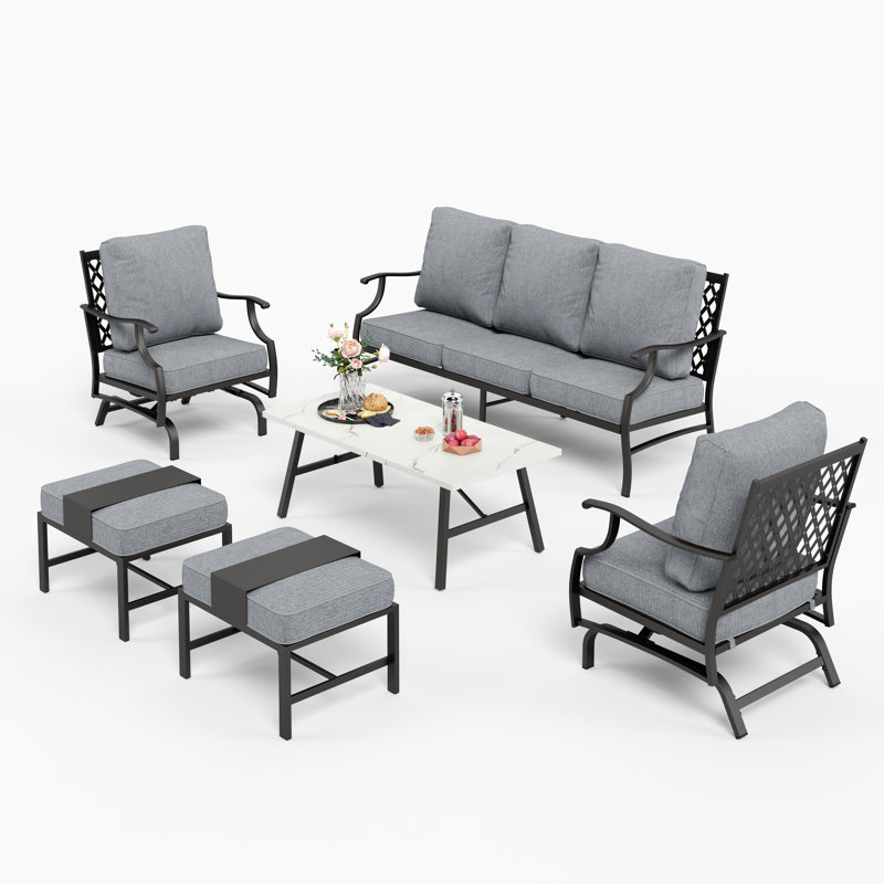Ensemble de conversation pour patio Tapasi 5-7 personnes avec chaises longues berçantes et repose-pieds optionnel, Gray, Oui