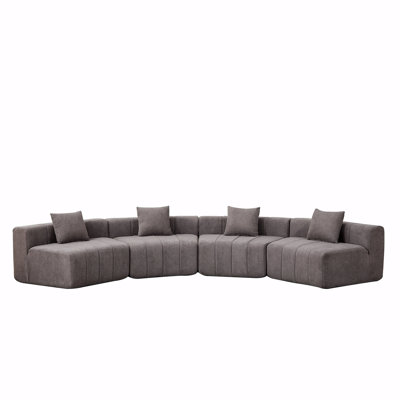 Chenille Curved Sectional Sofa With 4 Pillows,Curved Symmetrical Modular Semi Circular Sofa Sectional For Bedroom, Living Room, Office For Leisure Or Nap, Reading Room, And Lobby