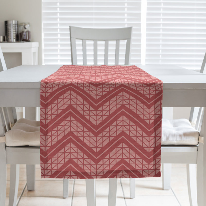 Stephenie Classic Hand Drawn Chevron Table Runner, 16" x 72", Cherry Red
