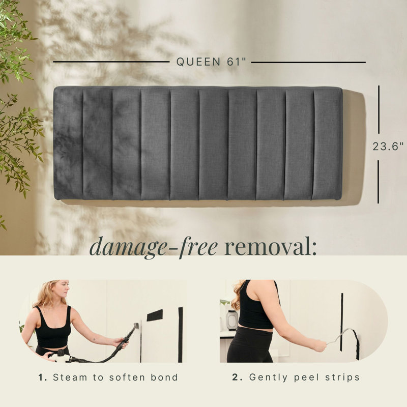 Chastelyne Upholstered Easy Assemble Wall Mounted Headboard, Gray, Queen