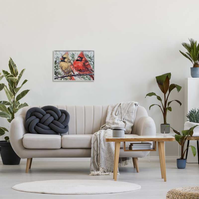 Gray Framed Winter Cardinals Painting Print on Wood