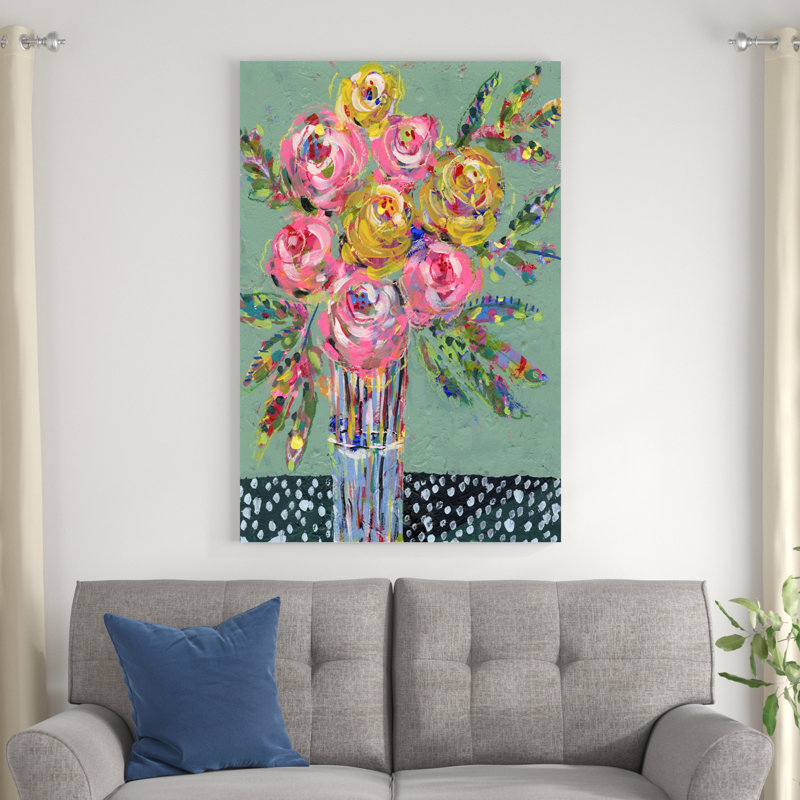 «Bright Coloured Bouquet I» par Regina Moore - peinture sur toile tendue, H 48 po x l 32 po