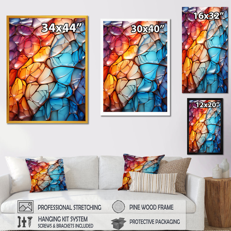 «Opalescent Abstract Fractal Glass relief III», impression d'art mural fractal, Cadre flottant doré