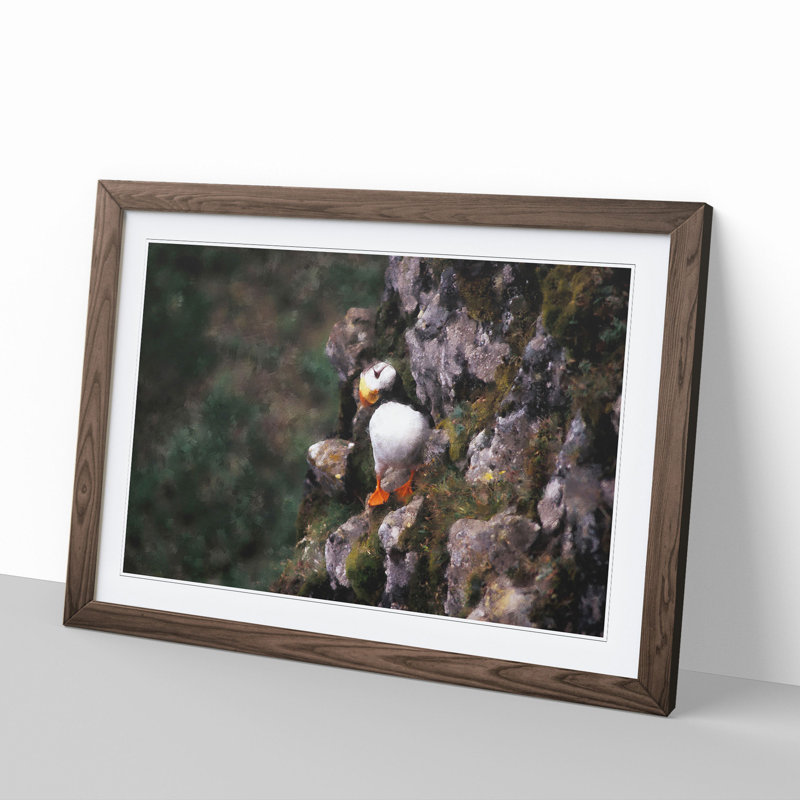 Atlantic Puffin Birds Vol.1 - Picture Frame Painting, 48cm H x 65cm W x 2cm D, Walnut Framed