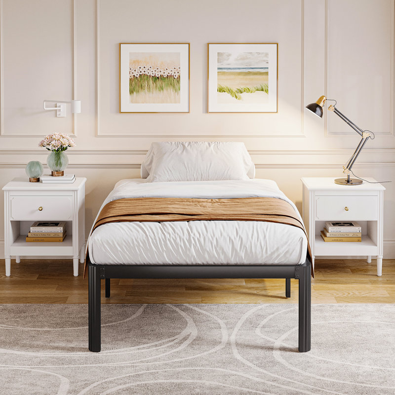 Jalyna Heavy Duty 14'' Metal Bed Frame with Round Corners, Box Spring Not Required, Noise Free, Twin