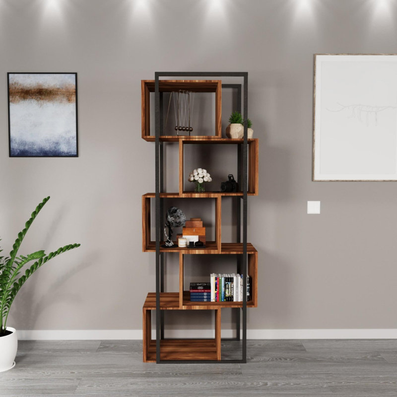 Aliona 70cm W Metal Shelving Unit, Walnut/Black