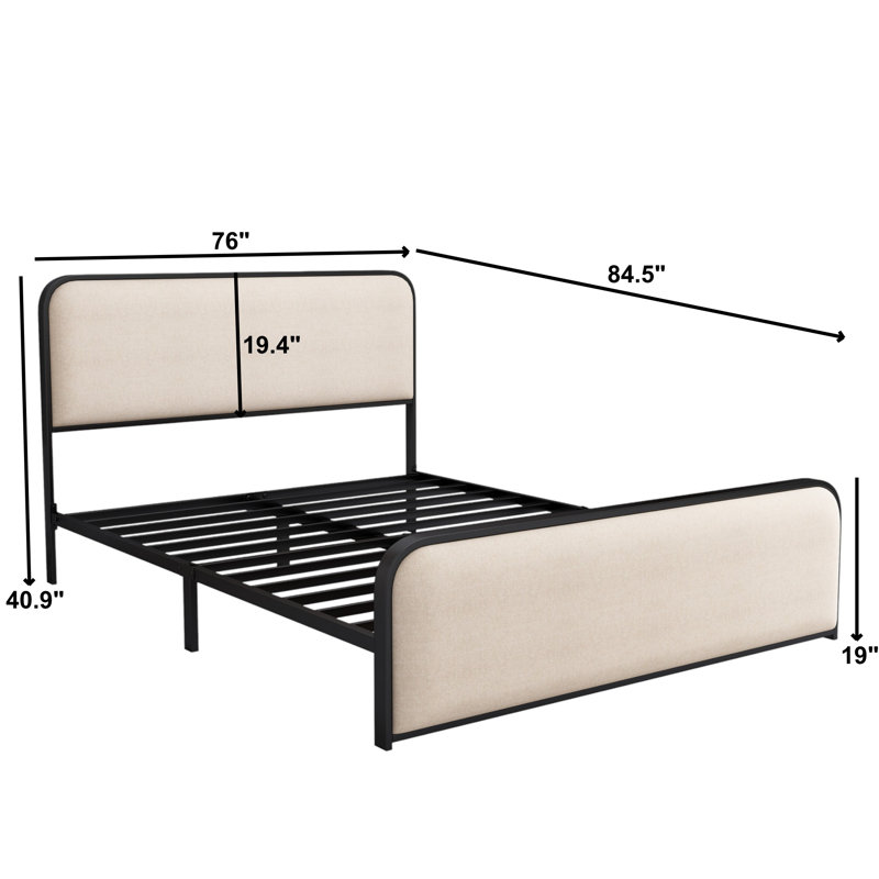 Upholstered Platform Bed, King, Beige/Black