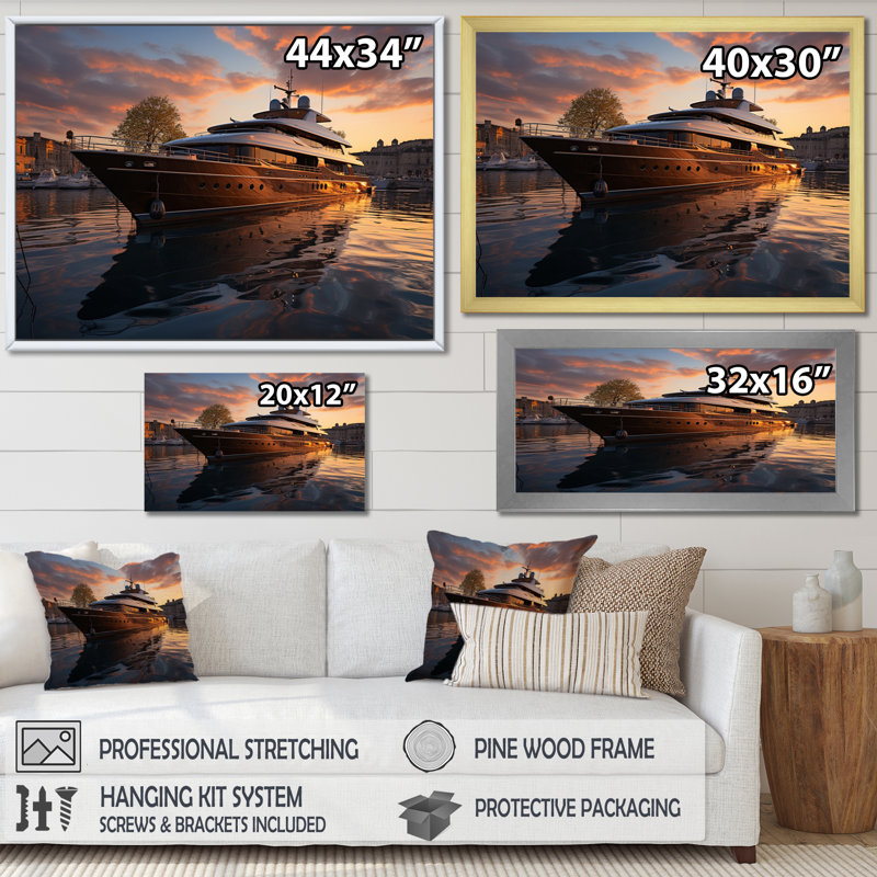 Port Port Elegance - Nautique et plage, reproduction d'art sur toile, H 24 po x l 32 po x P 1 po, Cadre naturel flottant