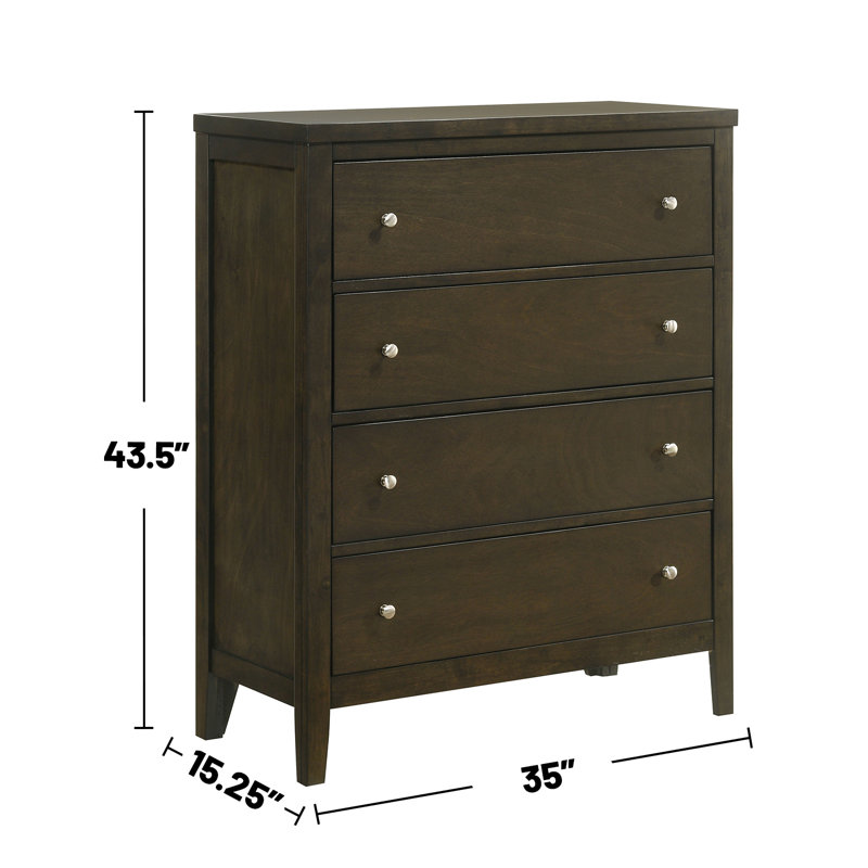 Commode 4 tiroirs en bois avec quincaillerie en nickel brossé cacao foncé