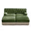 Canapé Chesterfield - velours, jupe à pampille, 2 repose-pieds, accoudoirs courbés - vert