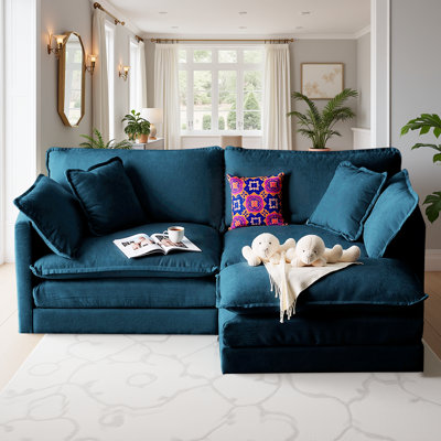 L-Shaped Chenille Sectional Sofa with Ottoman - 2-Seater Loveseat for Small Spaces, Breathable Fabric & Easy Assembly by Latitude Run