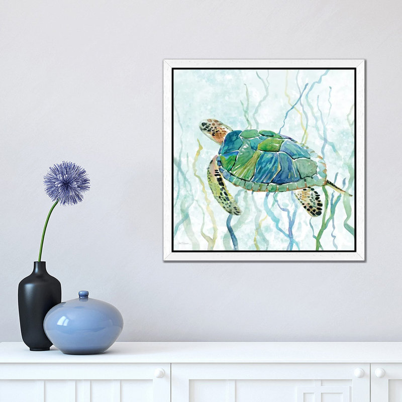 Sea Turtle Swim II by Carol Robinson - Print on Canvas, 66.04 cm H x 66.04 cm W, White Framed