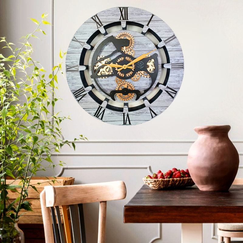Solid Wood Wall Clock, Silver Grey