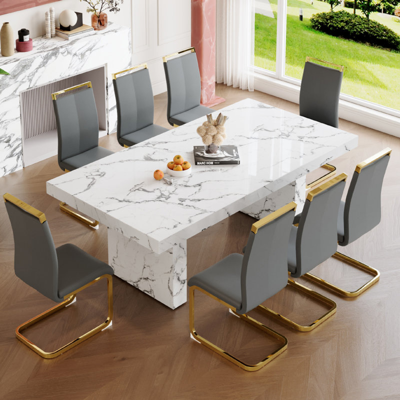 Wooden Dining Table Set for 8, 9 Pieces: Table, 8 Chairs, Gray