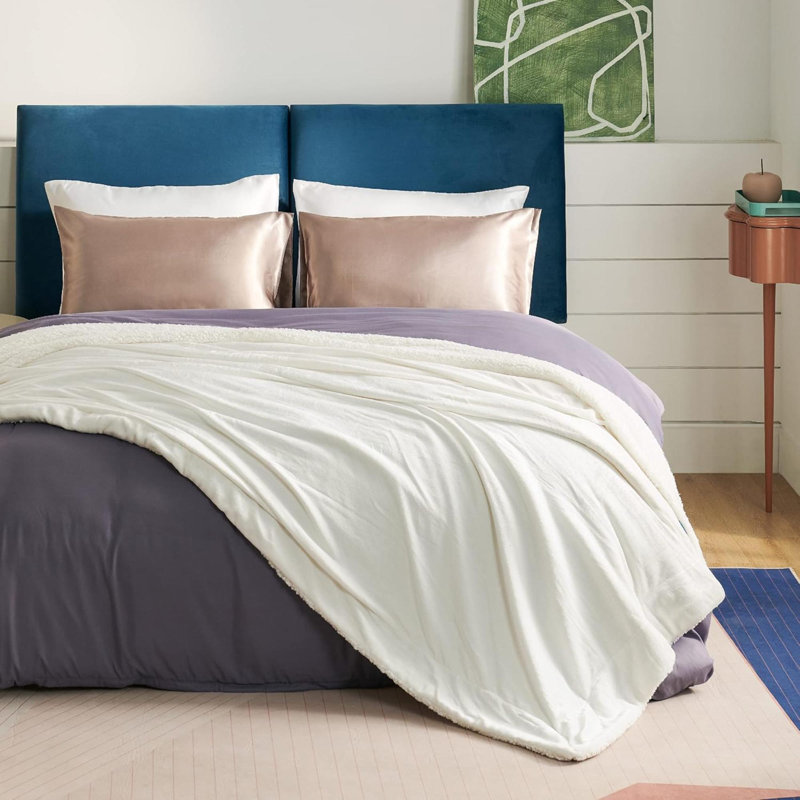 Jeté en sherpa Sherpa, Crème, crème, L 90 po x L 90 po