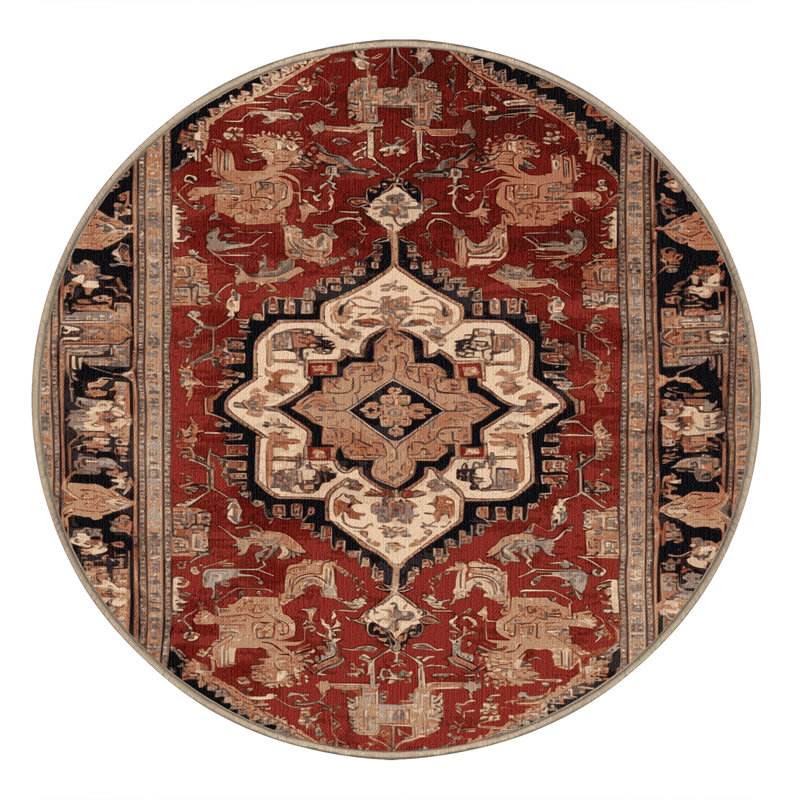 Tapis brun lavable à la machine, Rond 5 pi