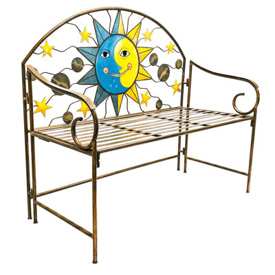 Sun and Moon Metal Outdoor Bench