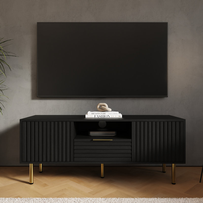Nervata Living TV Stand for TVs up to 55", Black/Gold