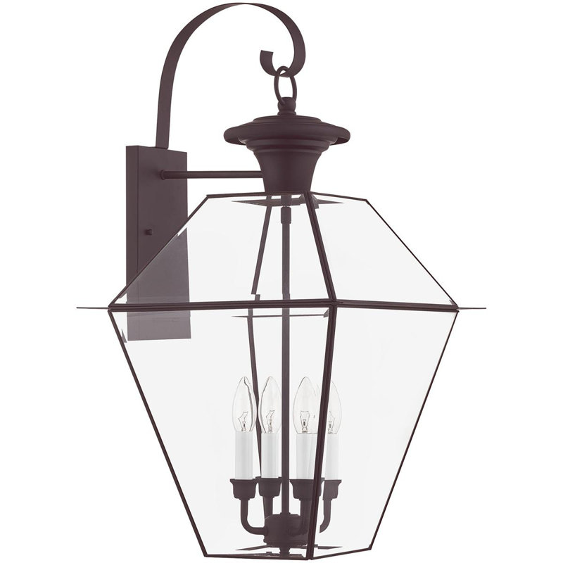 Luminaire suspendu pour lanterne murale d'extérieur 15 po 4Lt avec abat-jour en verre biseauté transparent, Bronze