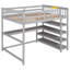 Lit mezzanine double avec tablettes de rangement et bureau sous le lit-946341863-946341861