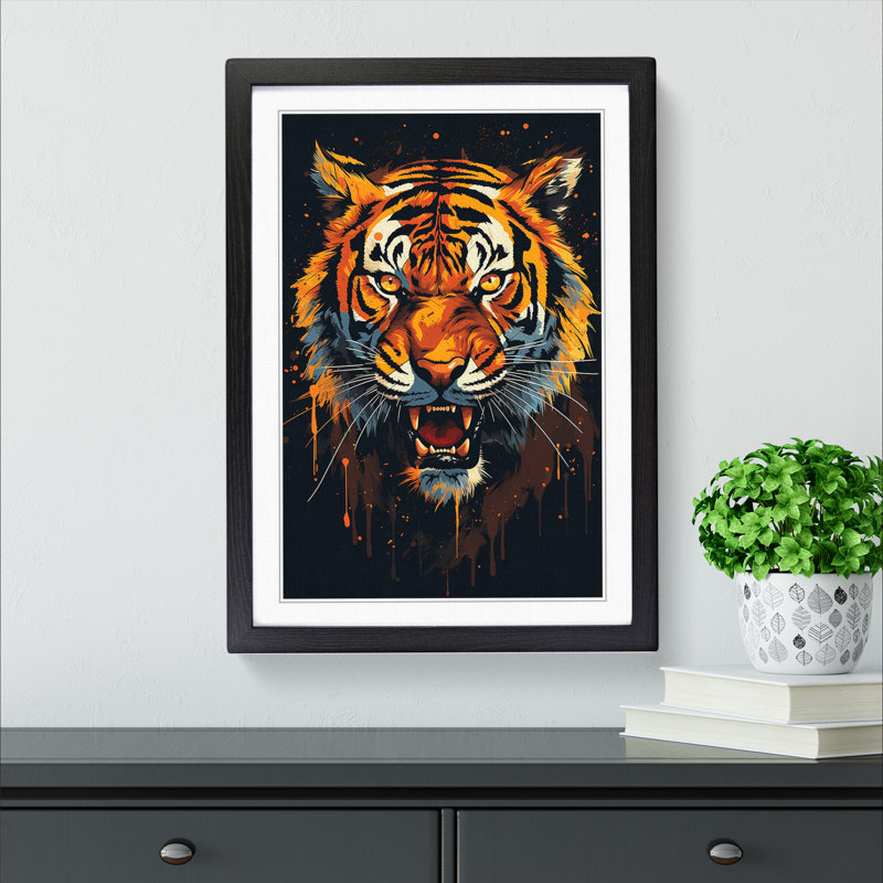 XYZ-FRM-V1223-1637 Tiger Minimalism 1 Piece Single Picture Frame Wall Art, 46cm H x 34cm W x 2cm D, Black