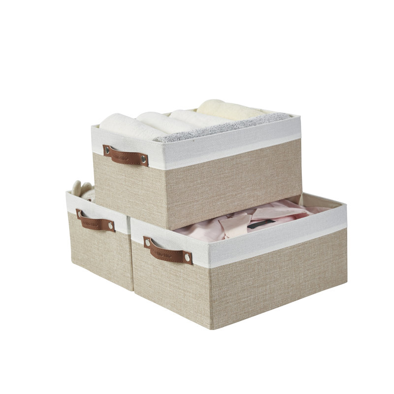 Ensemble de bacs de rangement en tissu, Beige / Blanc