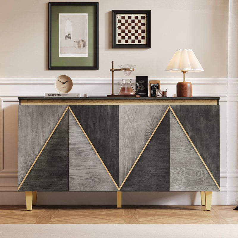 Armoire 4 portes rétro avec portes effet dimensionnel, Gris foncé