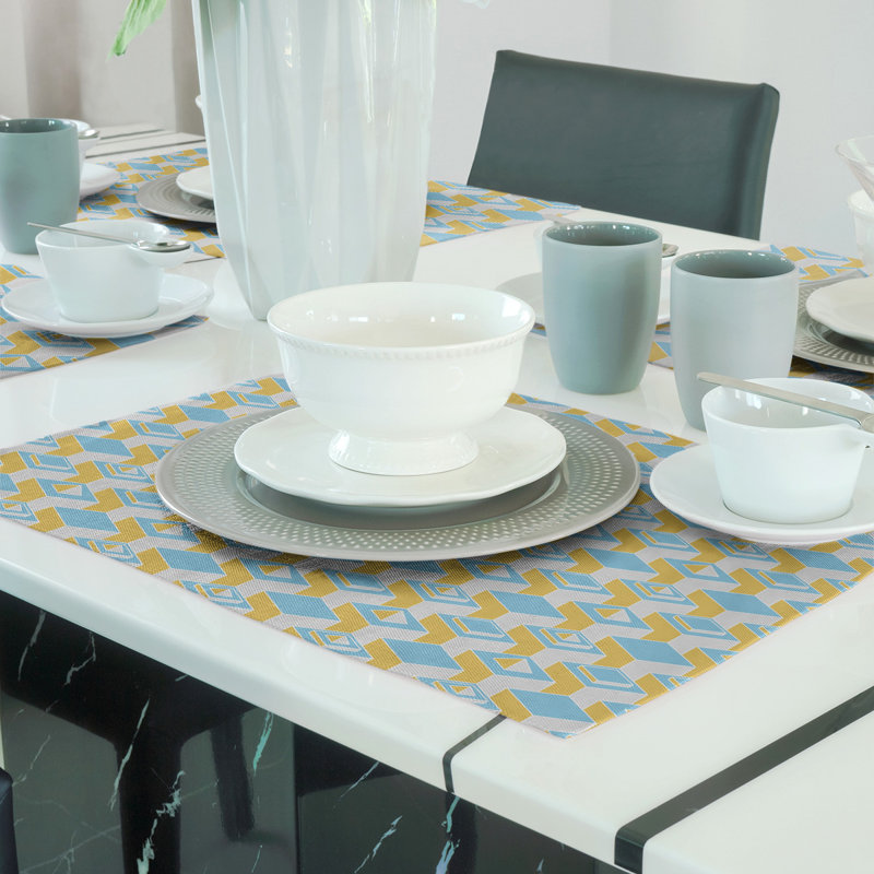 Napperon classique en coton 18 po Skyscraper, Jaune / bleu sarcelle, polyester