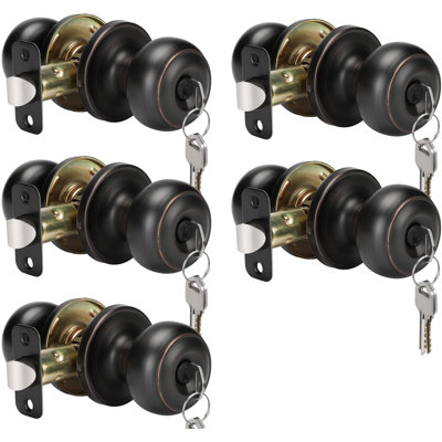 Poignée de porte d'entrée verrouillable à clé en bronze huilé avec clés pour portes avant, paquet de 5