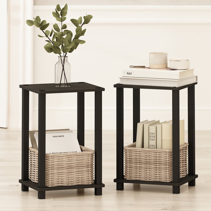 Furinno Simplistic Compact Bedside Table, Nightstand, Espresso/Black, Set of 2, Espresso, Black